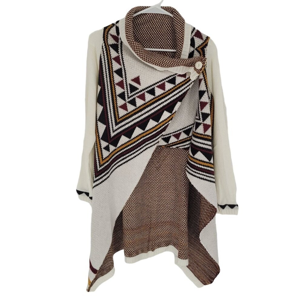 Polka dot womens small aztec white tan black maroon cape cardigan poncho sweater